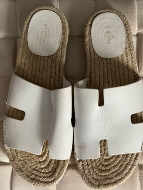 Men’s White Hermés Leather Slide Espadrilles